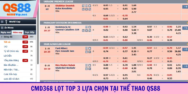 CMD368 lọt top 3 lựa chọn tại thể thao QS88